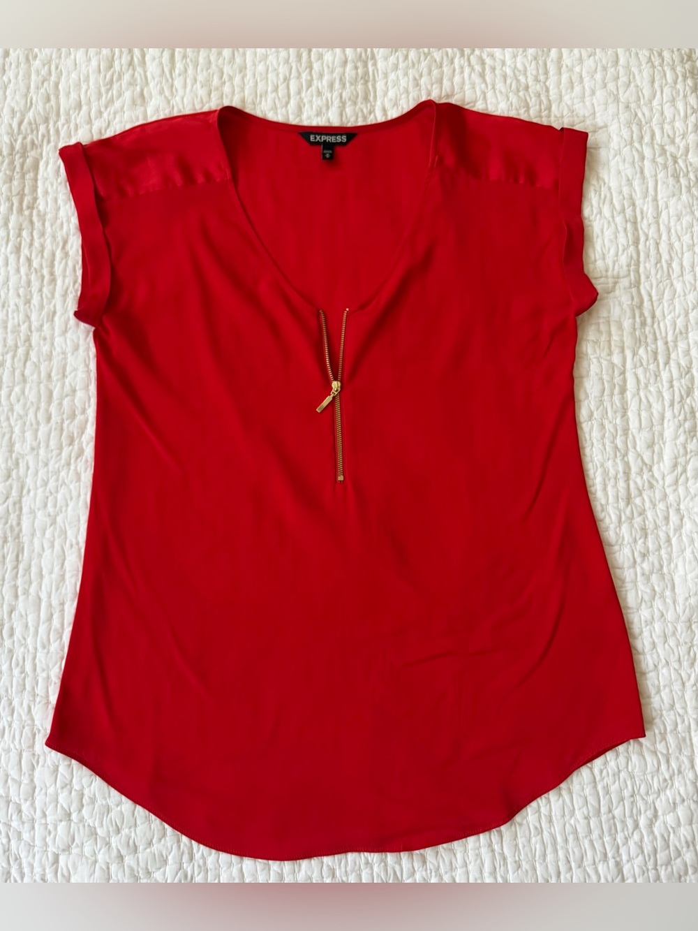 Express Women’s Red Zip-Front V-Neck Blouse